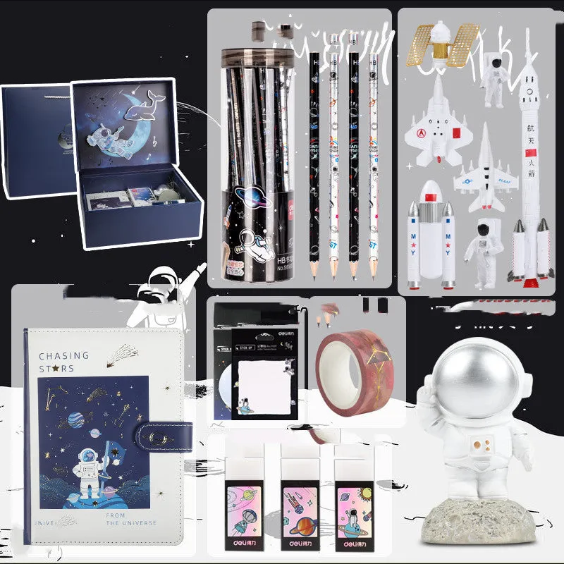 Galaxy space theme stationery set with astronaut notebook in hexagonal gift box