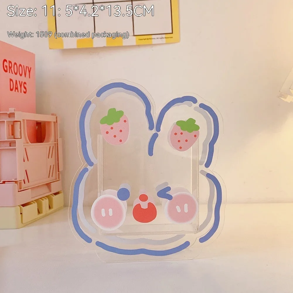 Square transparent acrylic storage box with cute decorative patterns for organising stationery and desk accessories