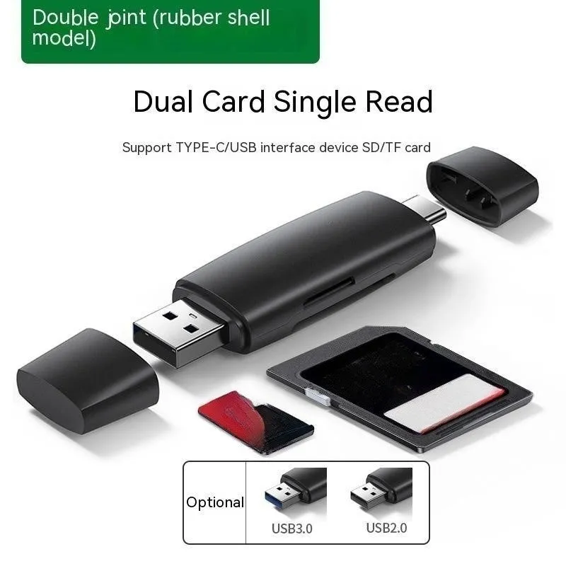 Multi-function USB 3.0 Type-C card reader for large SD and TF memory cards in aluminium alloy finish