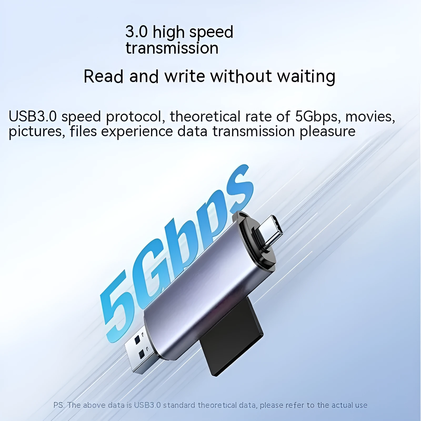 Multi-function USB 3.0 Type-C card reader for large SD and TF memory cards in aluminium alloy finish