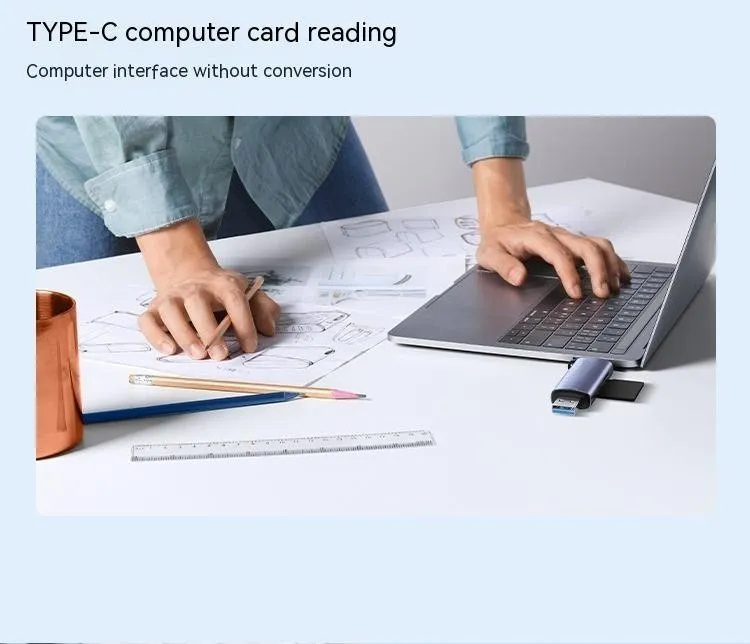 Multi-function USB 3.0 Type-C card reader for large SD and TF memory cards in aluminium alloy finish