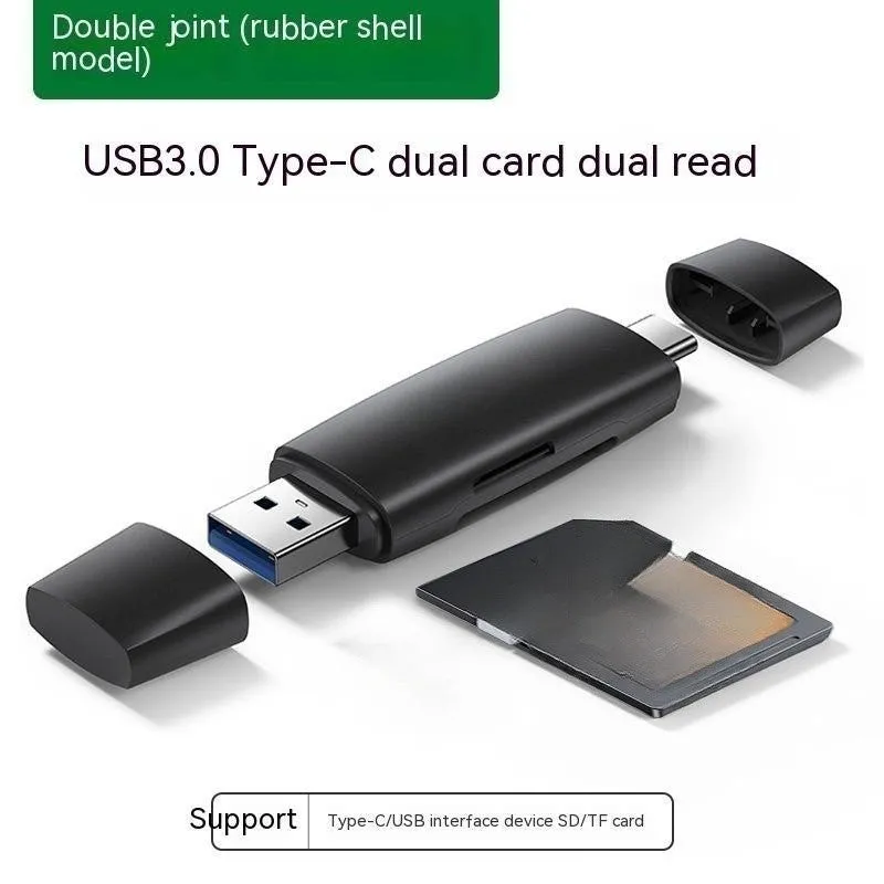 Multi-function USB 3.0 Type-C card reader for large SD and TF memory cards in aluminium alloy finish
