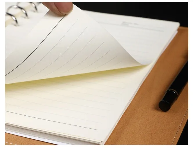 A5 leather buckle notebook with 6-hole clip in multiple colours showing hard cover and closure