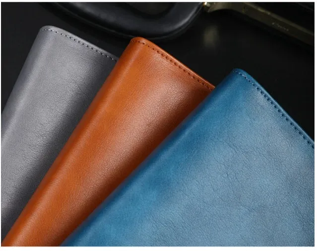 A5 leather buckle notebook with 6-hole clip in multiple colours showing hard cover and closure