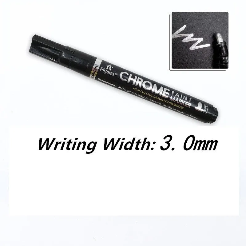 Flysea 3.0mm chrome metal marker pen with reflective paint for writing on multiple surfaces.