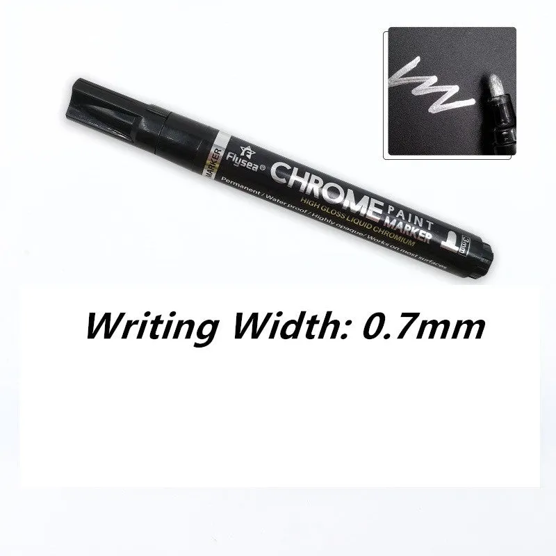 Flysea 3.0mm chrome metal marker pen with reflective paint for writing on multiple surfaces.