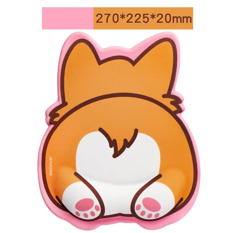 Gaming anime silicone wrist pad with corgi design, non-slip rubber base, 295x200x25mm