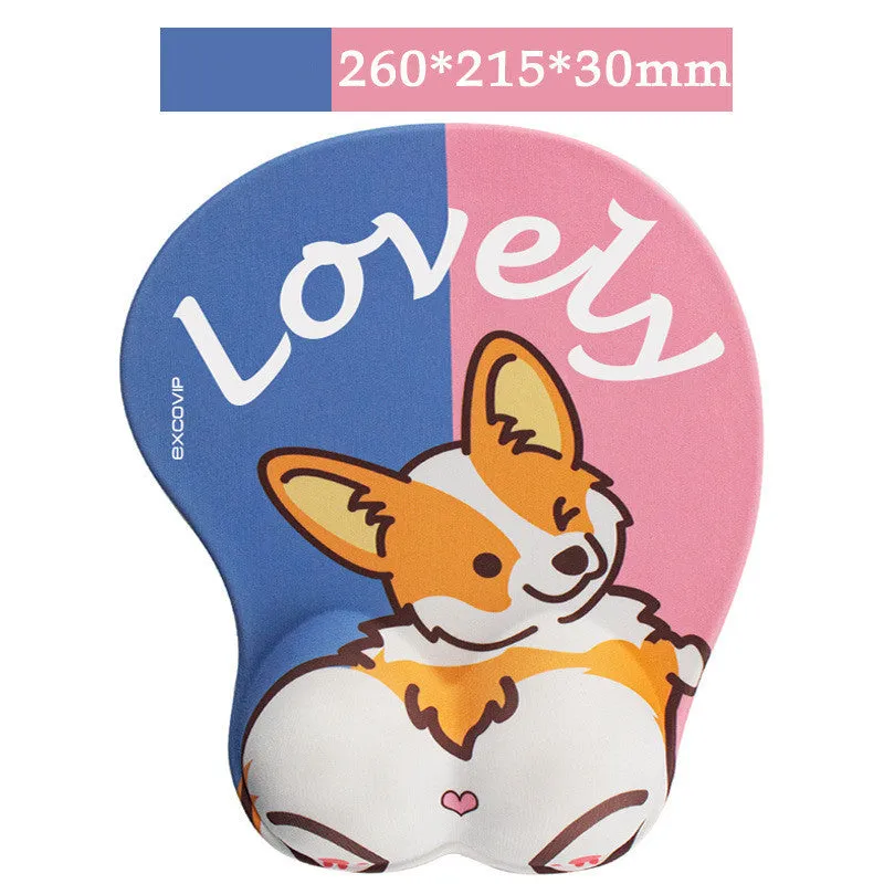 Gaming anime silicone wrist pad with corgi design, non-slip rubber base, 295x200x25mm