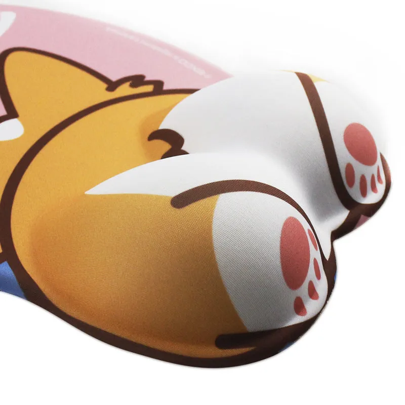 Gaming anime silicone wrist pad with corgi design, non-slip rubber base, 295x200x25mm