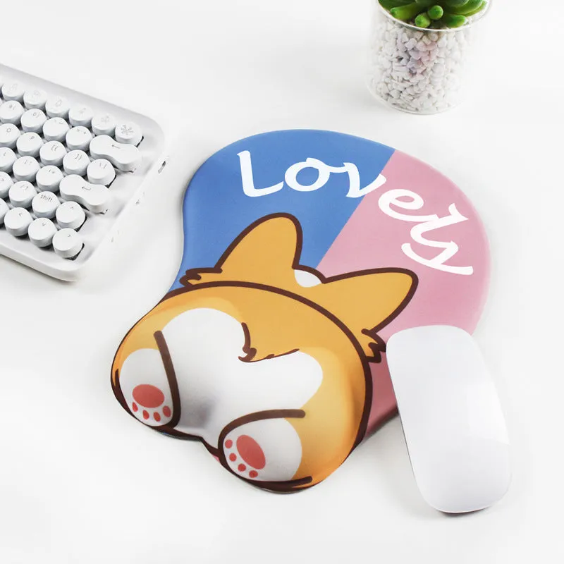 Gaming anime silicone wrist pad with corgi design, non-slip rubber base, 295x200x25mm