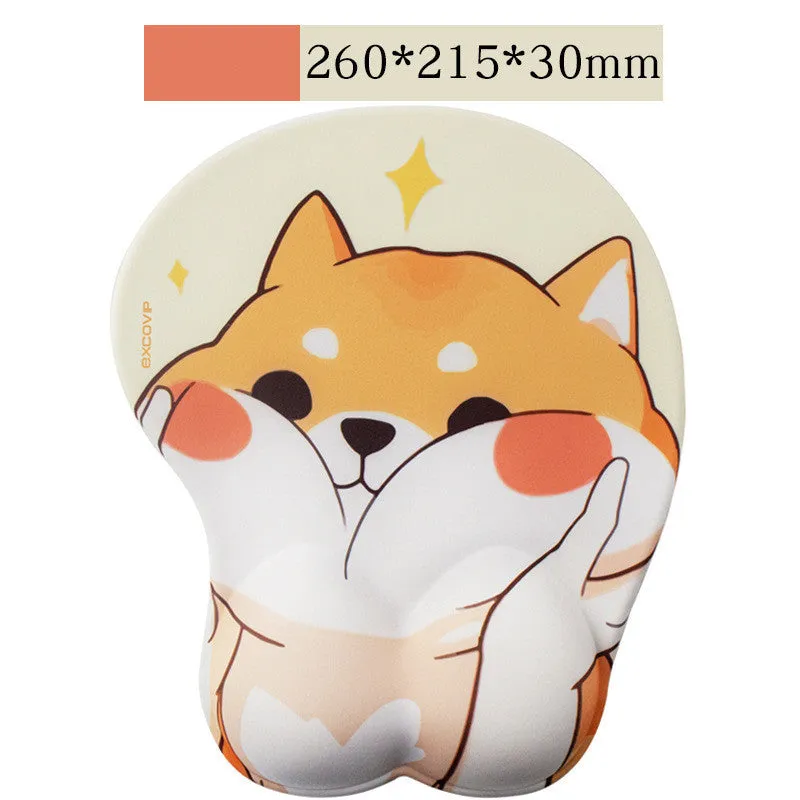 Gaming anime silicone wrist pad with corgi design, non-slip rubber base, 295x200x25mm