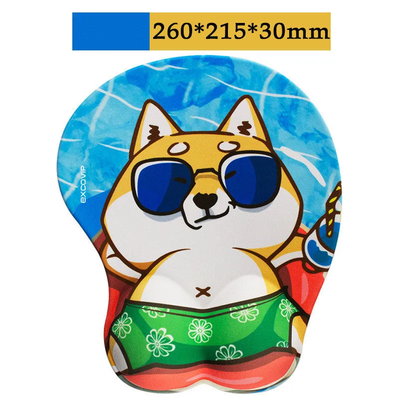 Gaming anime silicone wrist pad with corgi design, non-slip rubber base, 295x200x25mm