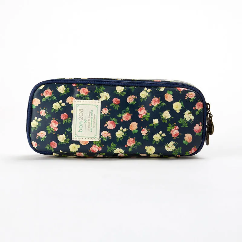 Canvas composite stationery pen storage bag in 190x80x40mm size with floral design