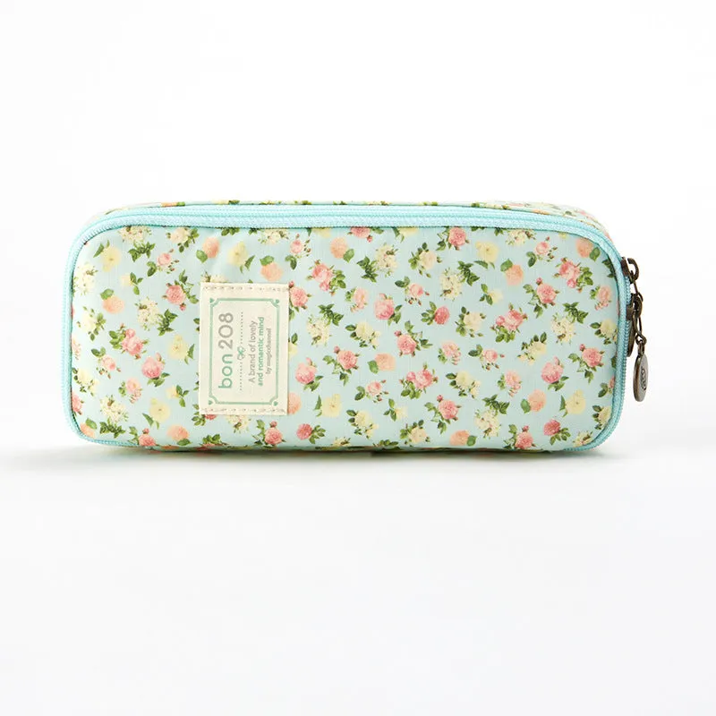 Canvas composite stationery pen storage bag in 190x80x40mm size with floral design