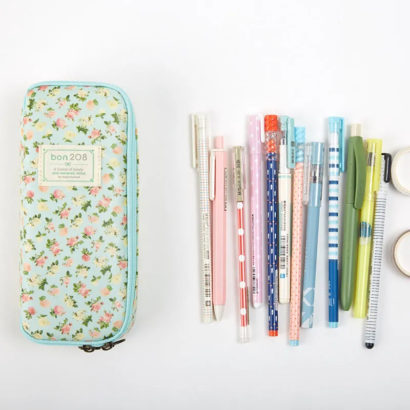 Canvas composite stationery pen storage bag in 190x80x40mm size with floral design