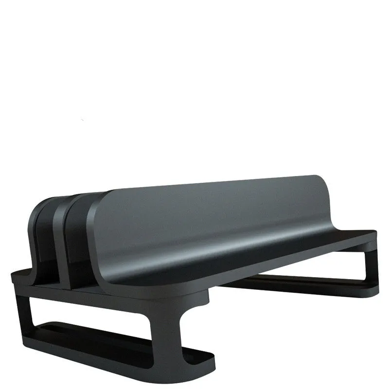 Aluminium alloy vertical stand holding a MacBook laptop upright