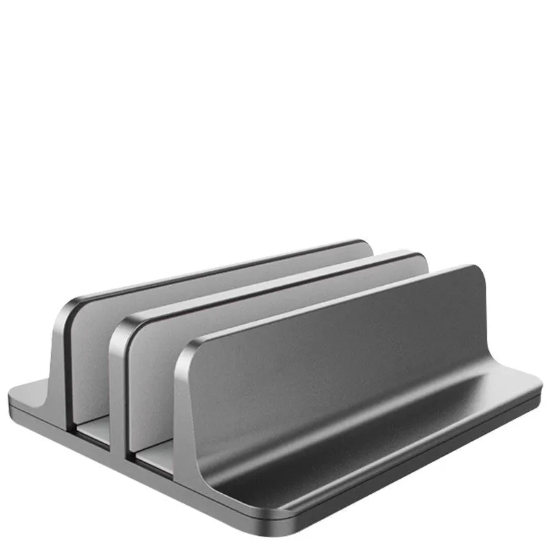 Aluminium alloy vertical stand holding a MacBook laptop upright