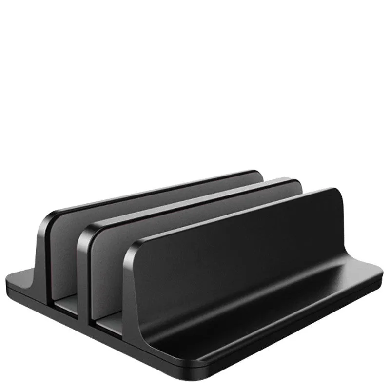 Aluminium alloy vertical stand holding a MacBook laptop upright
