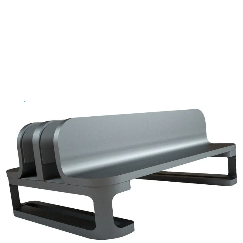 Aluminium alloy vertical stand holding a MacBook laptop upright