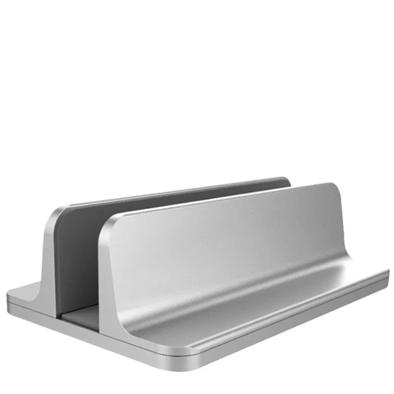Aluminium alloy vertical stand holding a MacBook laptop upright
