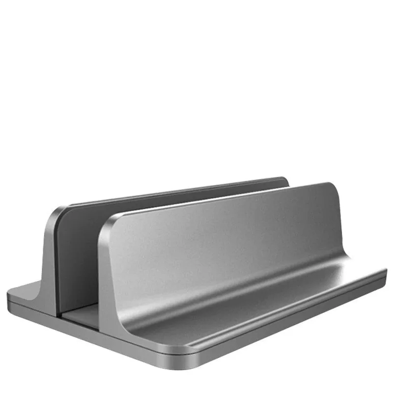 Aluminium alloy vertical stand holding a MacBook laptop upright
