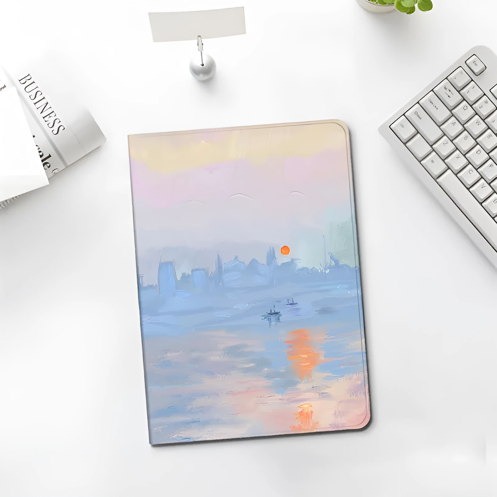 Literary oil painting style silicone notebook airbag protector for iPad with book design and airbag cushioning