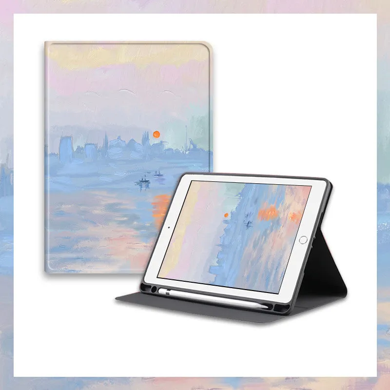 Literary oil painting style silicone notebook airbag protector for iPad with book design and airbag cushioning