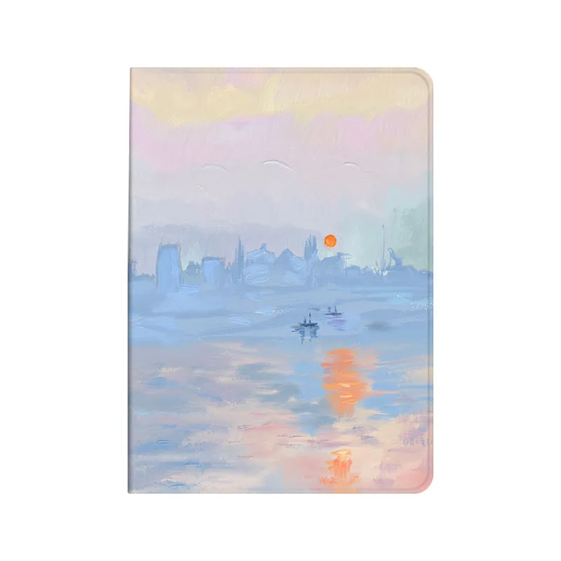 Literary oil painting style silicone notebook airbag protector for iPad with book design and airbag cushioning