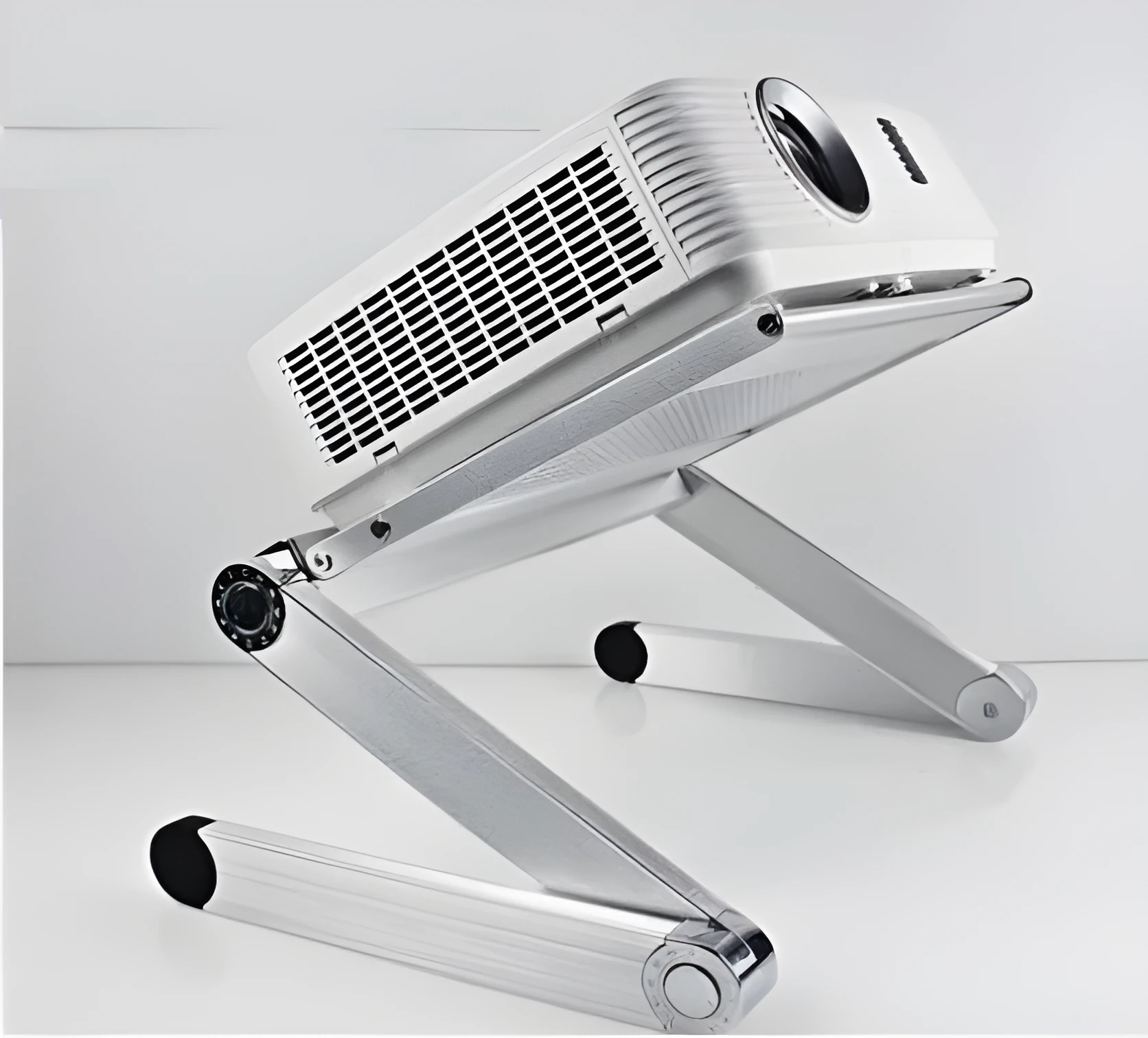 Aluminium alloy folding desktop tripod hanger with projector tray in white or black options