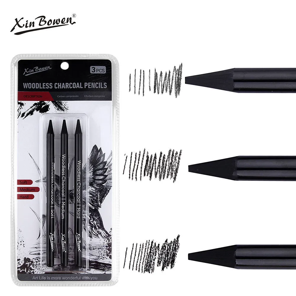 Set of six wood-free graphite sketching pencils in grades HB, 2B, 4B, 6B, 8B, and EE