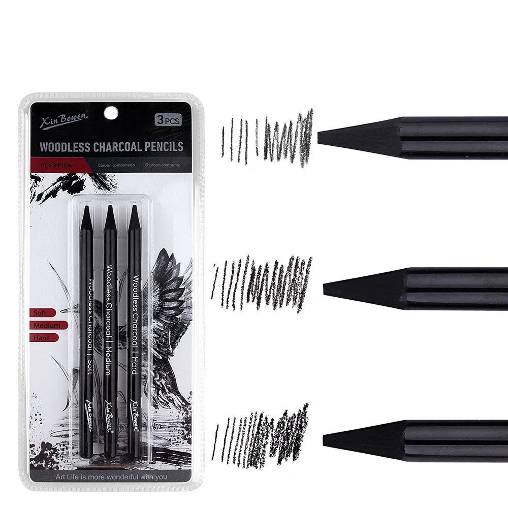 Set of six wood-free graphite sketching pencils in grades HB, 2B, 4B, 6B, 8B, and EE