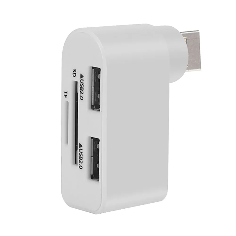 Rotating USB 2.0 hub with three ports and multi-format card reader in black ABS plastic