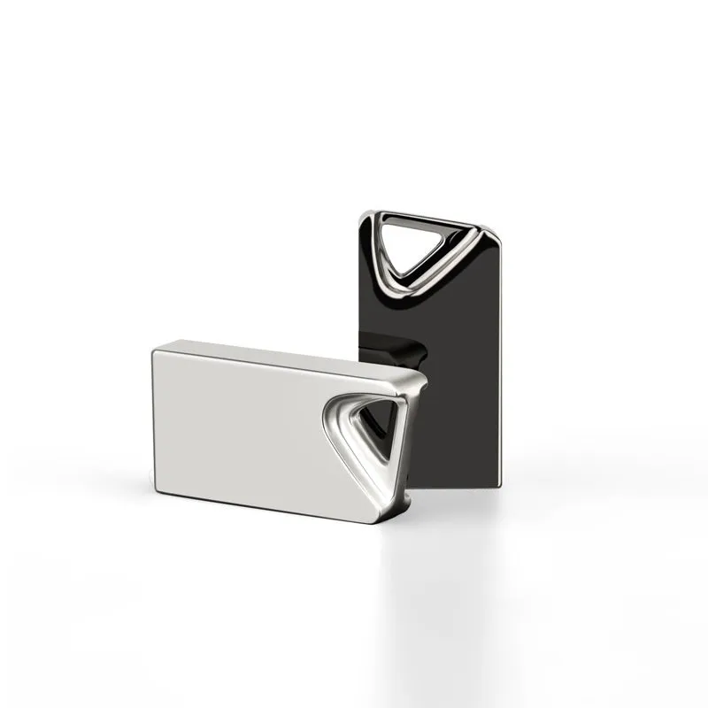 White mini metal USB flash drive with integrated laser pen feature.