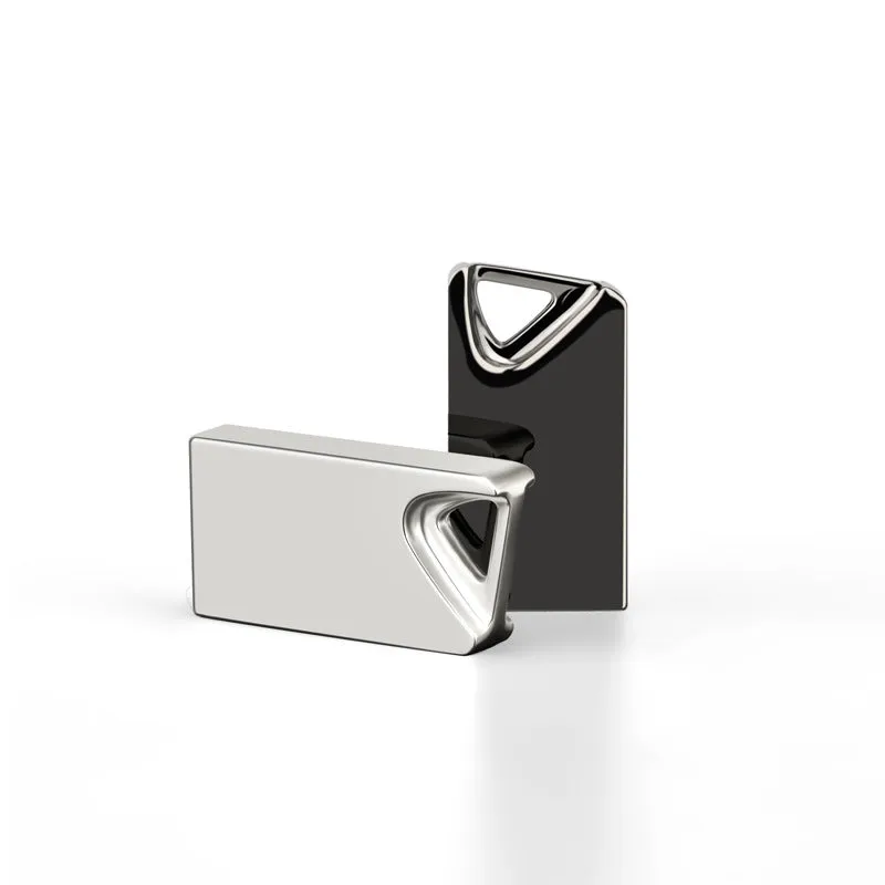 White mini metal USB flash drive with integrated laser pen feature.