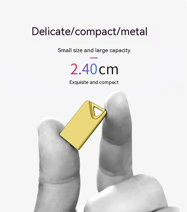 White mini metal USB flash drive with integrated laser pen feature.