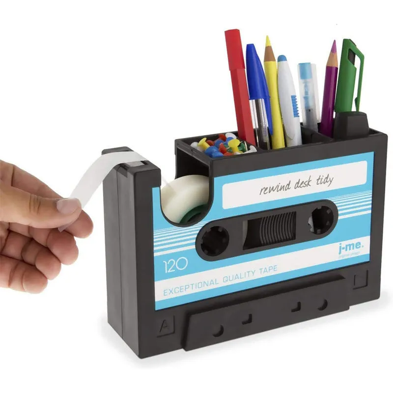 Creative multifunctional pen holder storage box in blue, 1L capacity, plastic, on desk with stationery