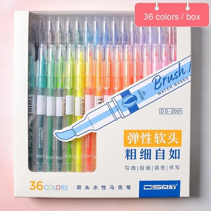 Set of colour calligraphy art hair note pens, available in packs of 6, 12, 24, or 36 fineliner markers.