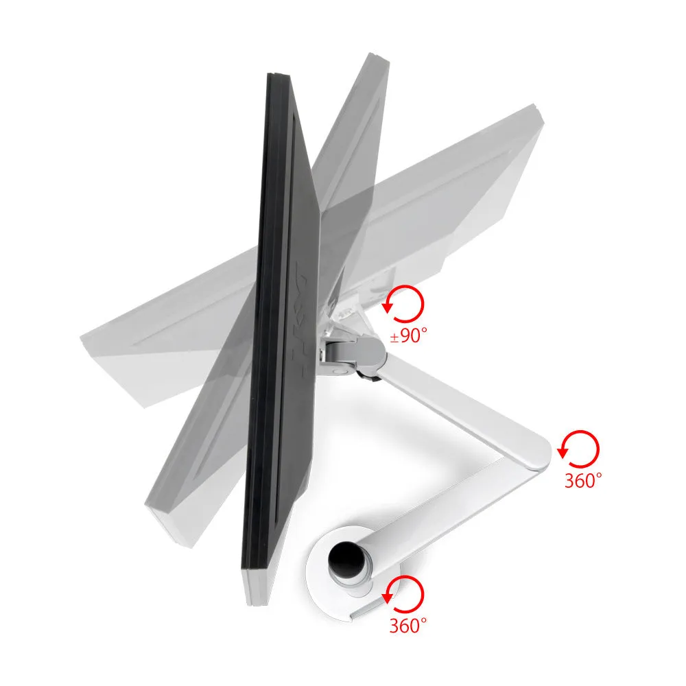 Silver dual monitor and notebook bracket with adjustable arm on desk