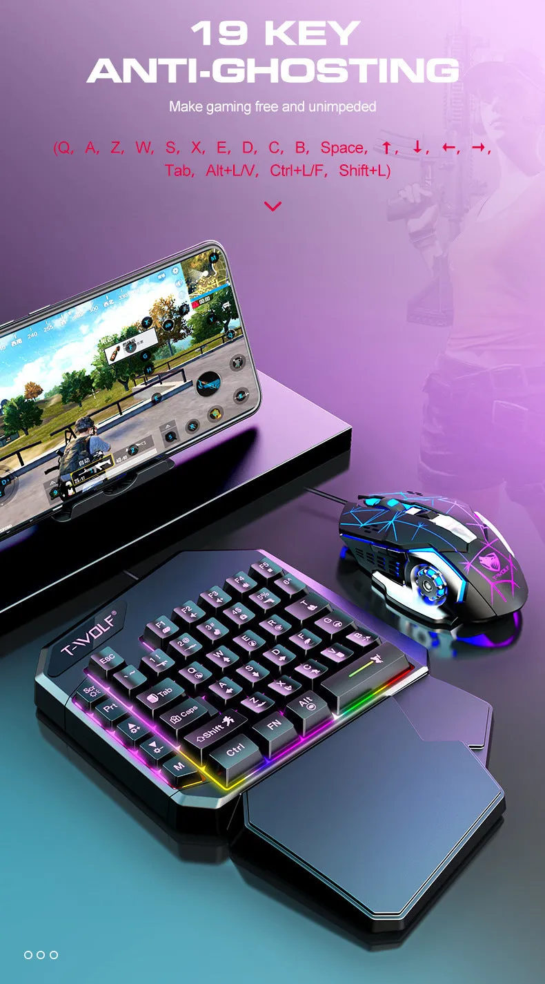 Lei Lang TF900 single hand mouse keyboard suit with plastic construction and 1.5m cable