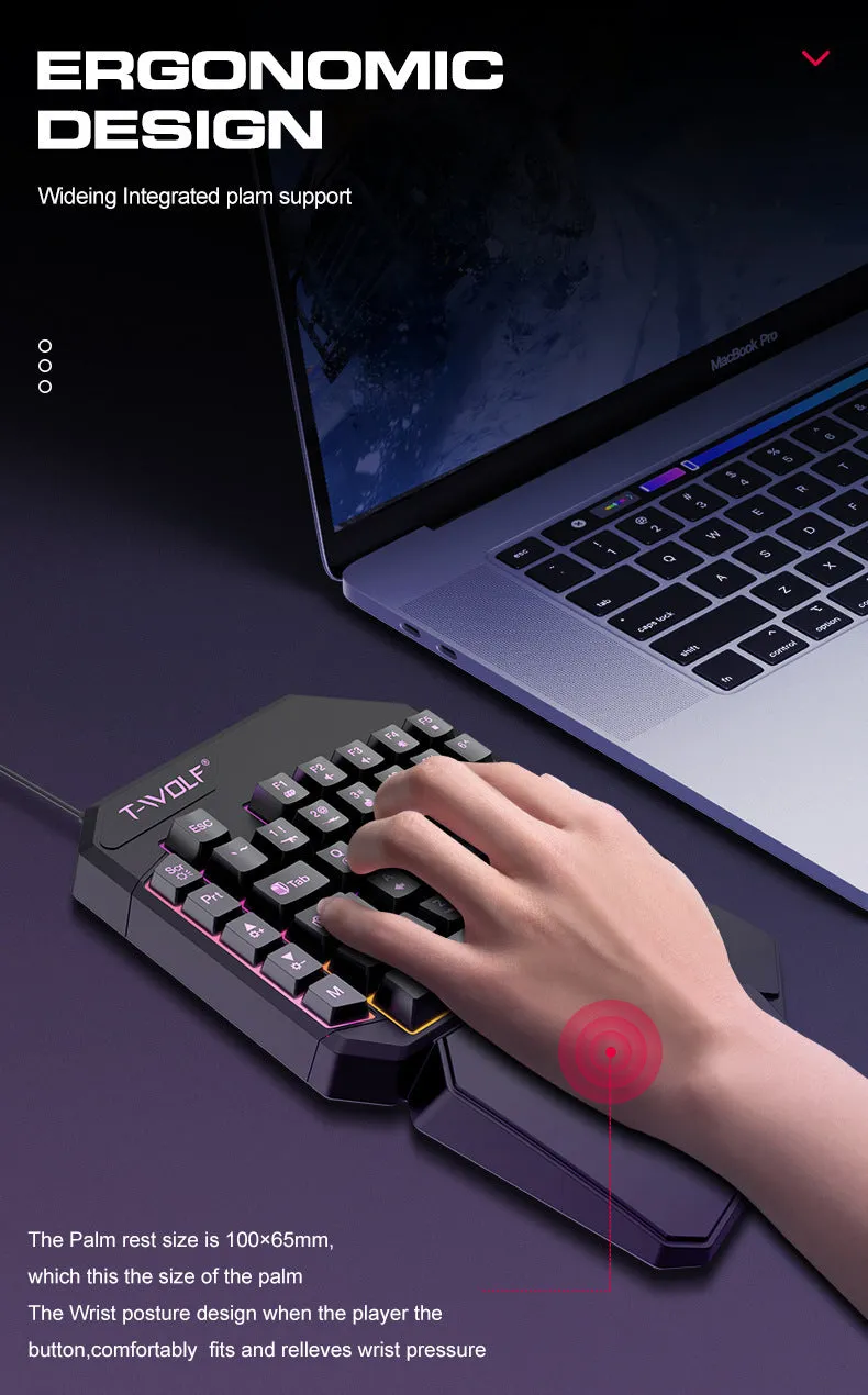 Lei Lang TF900 single hand mouse keyboard suit with plastic construction and 1.5m cable