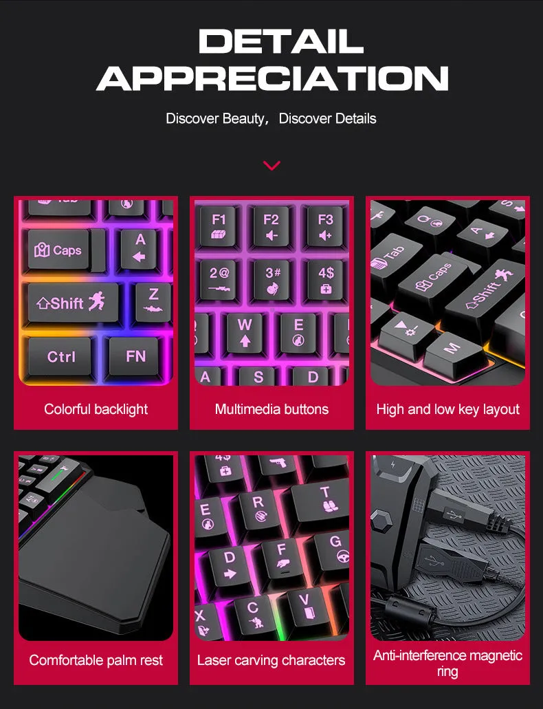 Lei Lang TF900 single hand mouse keyboard suit with plastic construction and 1.5m cable
