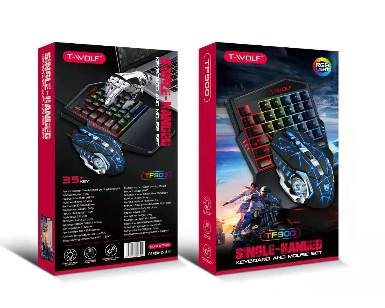 Lei Lang TF900 single hand mouse keyboard suit with plastic construction and 1.5m cable
