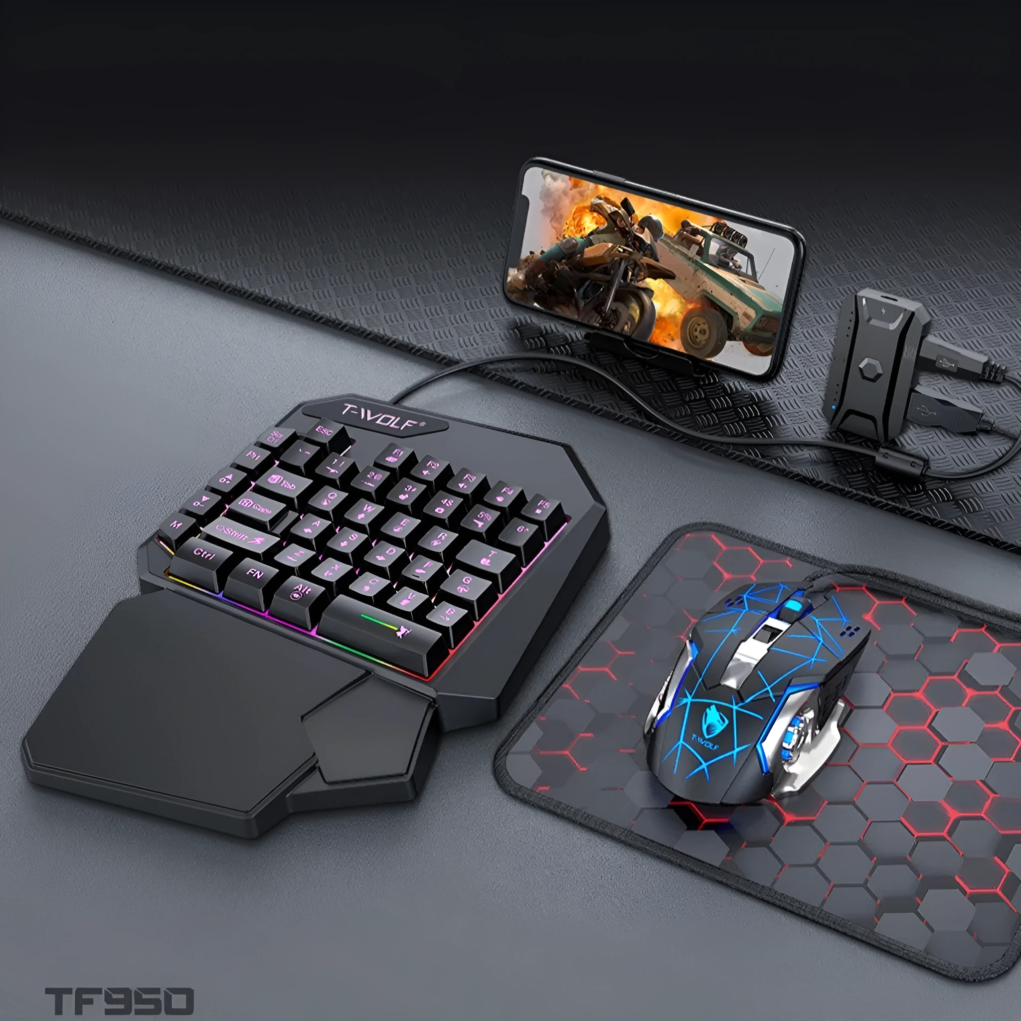Lei Lang TF900 single hand mouse keyboard suit with plastic construction and 1.5m cable