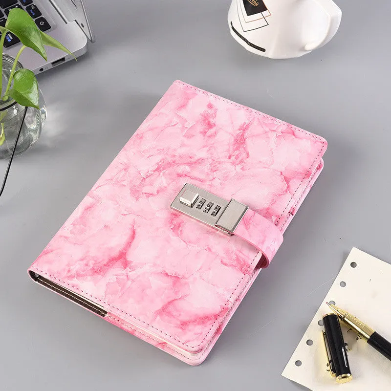 Retro A5 password notebook with lock, discoloration leather cover, and 150g natural white paper
