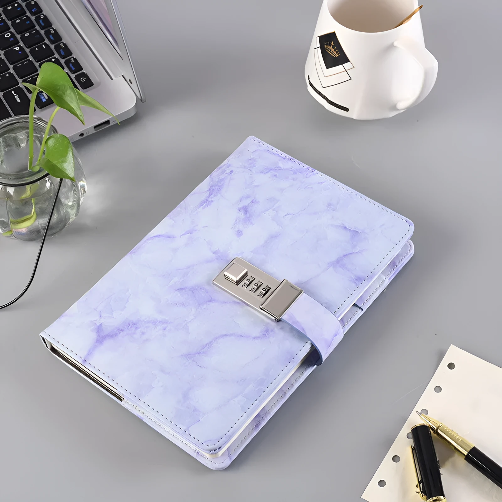 Retro A5 password notebook with lock, discoloration leather cover, and 150g natural white paper