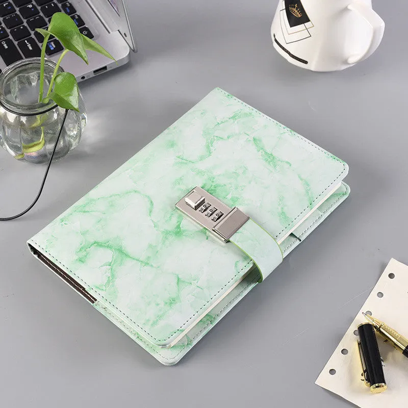 Retro A5 password notebook with lock, discoloration leather cover, and 150g natural white paper