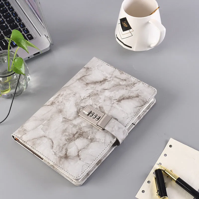 Retro A5 password notebook with lock, discoloration leather cover, and 150g natural white paper