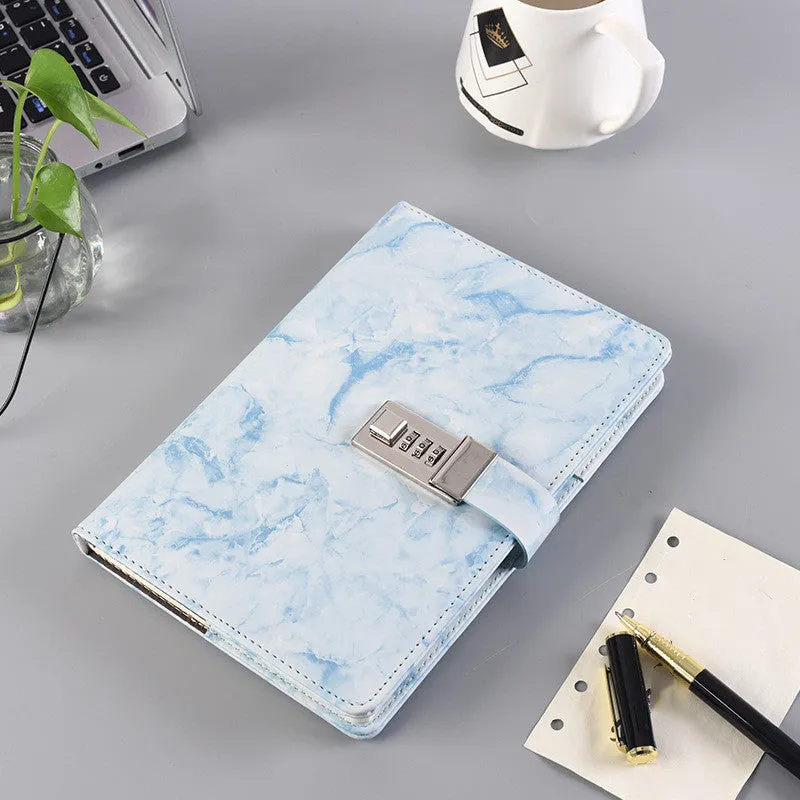 Retro A5 password notebook with lock, discoloration leather cover, and 150g natural white paper