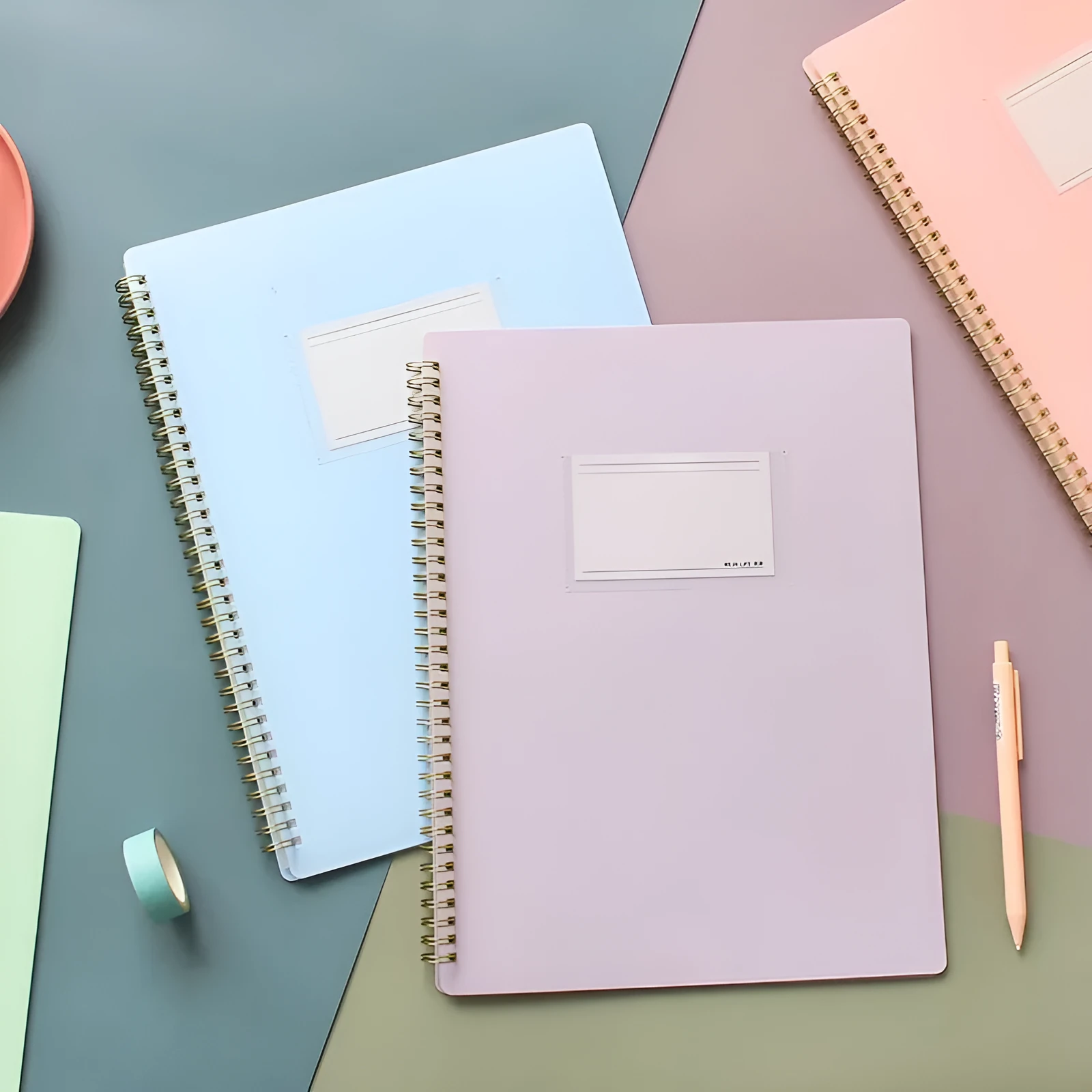 Morandi blue PP A4 coil file book with 20 display sheets on a white background