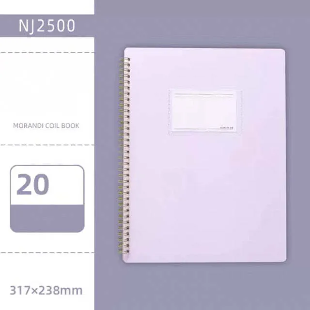Morandi blue PP A4 coil file book with 20 display sheets on a white background